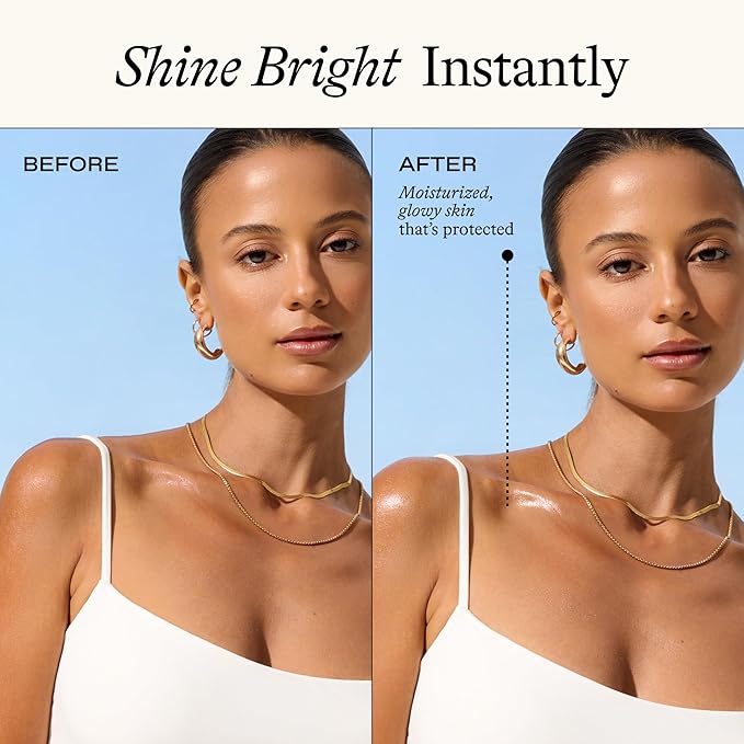 Everyday Humans Sun Glazed SPF30 Sheer Body Glow Oil with Gold Mica | Hydrating Non-Sticky Glowing UV Protection Cruelty Free 5.1 Fl Oz | Bergamot, Squalane, Jojoba Seed Oil | UVA/UVB Broad Spectrum-VivaGrace Women