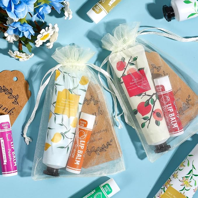 AZEN 24 Sets Hand Cream Bulk and Lip Balm Bulk Set, Bridal Shower Gifts for Guests, Thank You Gifts for Coworkers Women Men with Organza Bag Thank You Card, Bridal Wedding Favors for Guests-VivaGrace Women