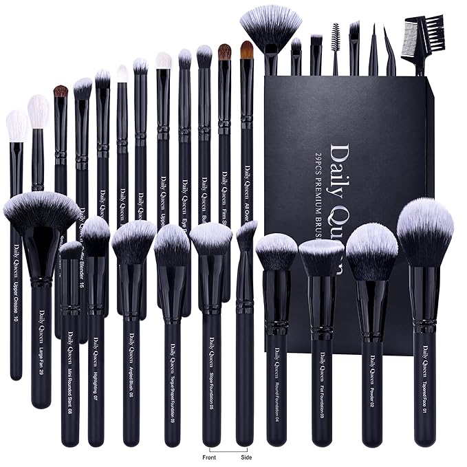 29pcs Black Professional Makeup Brush Set Kabuki Powder Concealers Eye shadows Blush Eyeliner Eyebrow Contour Eye blending Brushes (29pcs brush)-VivaGrace Women
