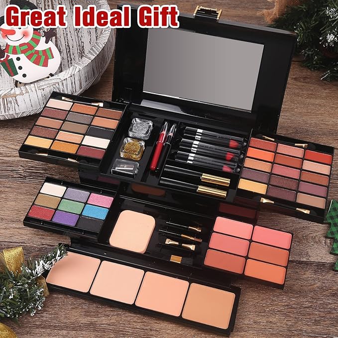 Professional Makeup Kit for Women Full Kit with Mirror 58 Colors All in One Make up Gift Set for Girls Included Eyeshadow,Compact Powder,Blusher,Lipstick,Eyebrow Pencil,Gitter Gel,Eyeliner,Mascara (N)-VivaGrace Women