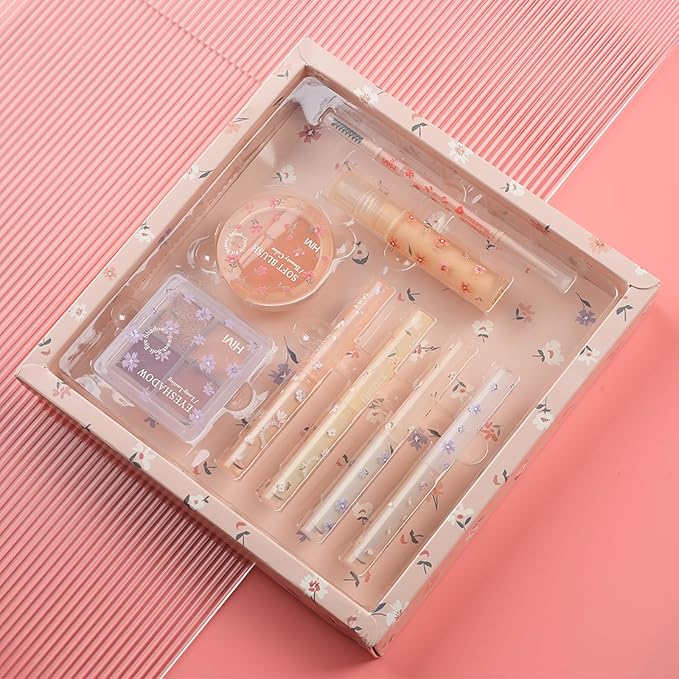 Makeup Kit for Girls, 8 Pieces Makeup Set, Include 4 Color Lipsticks and Eyeshadow, Eyebrow Pencil, Concealer, Blush Palette, Ideal Gift for Girls-VivaGrace Women