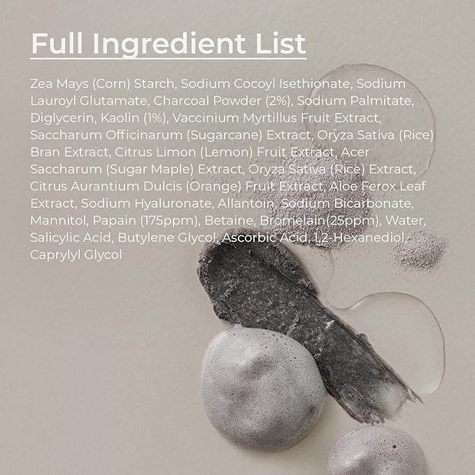 MOTHER MADE Charcoal Clay Enzyme Powder Vegan Facial Cleanser 2 EA with Salicylic Acid, Vitamin C, Hyaluronic Acid, Super Gentle Exfoliating Face Scrub, Pore Cleansing Exfoliant