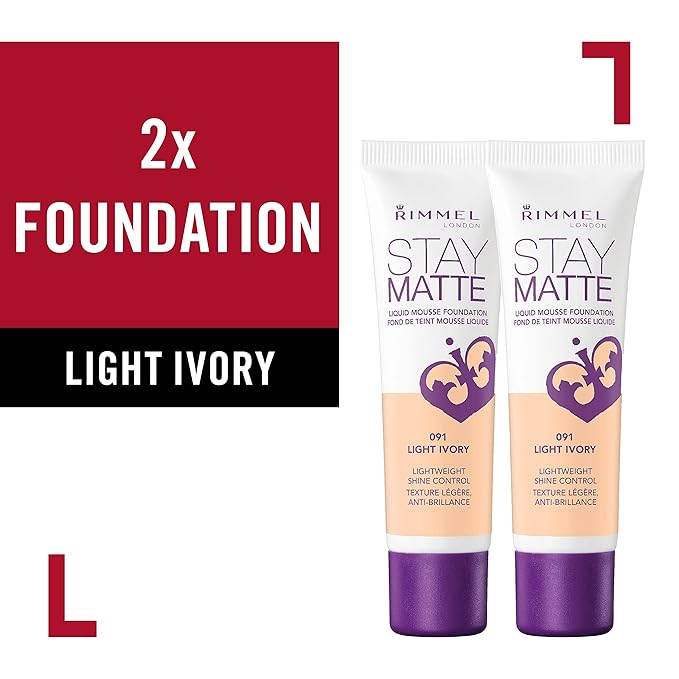 Rimmel, Stay Matte Foundation, Light Ivory 2 count (Pack of 1)-VivaGrace Women