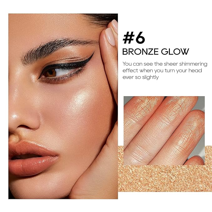 Baked Highlighter Powder Palette, Makeup Highlighter Powder Palette Sheer Shimmering Finish Face Highlighters Makeup Iluminadores de Maquillaje #06 Bronze Glow-VivaGrace Women