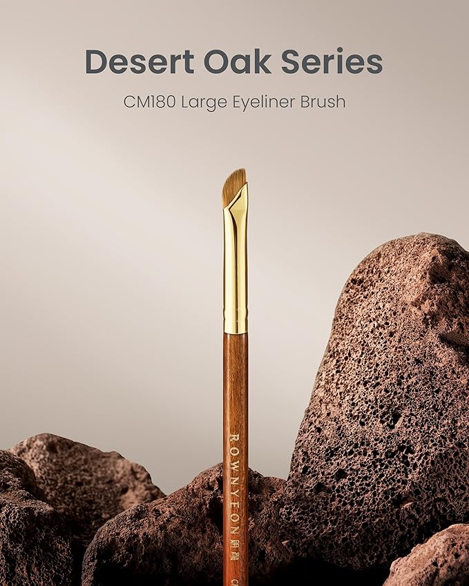 Desert Oak Series Angled Eyeliner Brush - Ultra-Fine Nylon Bristles for Razor-Sharp Gel/Liquid/Powder Lines, Anti-Smudge Design, Ebana Handle & Brass Ferrule (CM 180)-VivaGrace Women