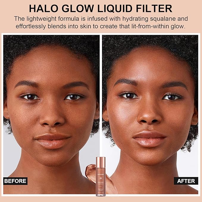 Natural Glow Liquid Filter Makeup, Longwear Face Luminizer, Complexion Booster For Any Part of the Body, Liquid Highlighter with Brush Kit, Infused Hyaluronic Acid, 1.06 fl oz (#01 FAIR)-VivaGrace Women