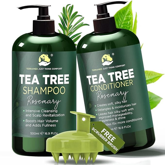 Rosemary Shampoo and Conditioner Set Infused with Tea Tree & Rosemary Oils for Scalp Relief and Hair Growth | Sulfate Free, Soothes Dry Scalp, Boosts Shine + Free Scalp Brush | 16.9 fl oz-VivaGrace Women