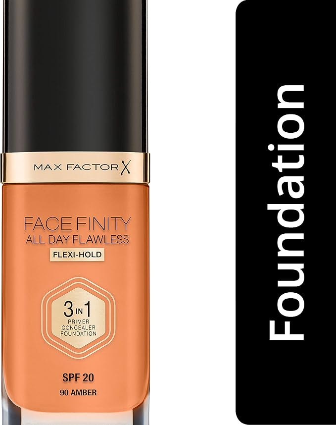 Max Factor Facefinity 3-in-1 All Day Flawless Liquid Foundation, SPF 20-90 Amber, 30 ml-VivaGrace Women