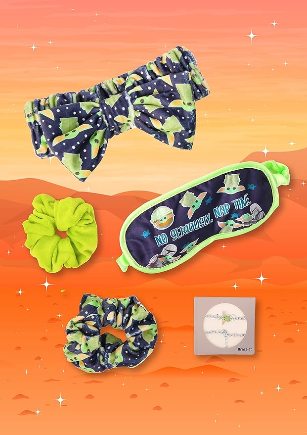 Disney Stars Wars The Mandalorian Gift Set Featuring Grogu - Girls Spa Set includes Pouch, Sleep Mask, Hair Scrunchies, Spa Headband, and Bracelet - Star Wars Gifts-VivaGrace Women
