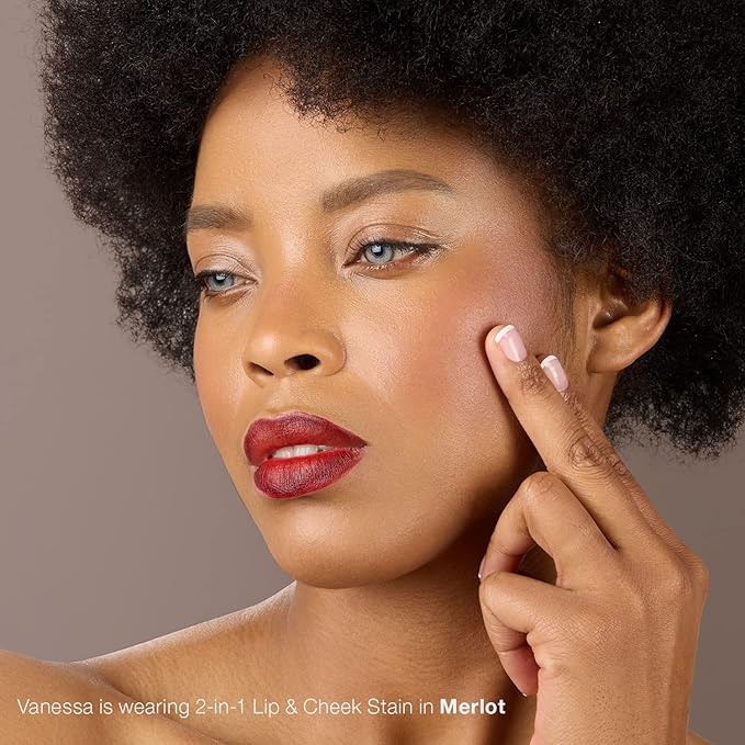 Mineral Fusion 2-in-1 Lip & Cheek Stain Merlot, 0.10 fl oz, Deep Cherry Red hydrating, long-lasting, matte lip and cheek color-VivaGrace Women