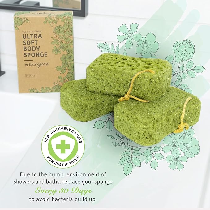 Spongentle Deep Cleansing Dual Texture Body Loofah Sponge, Vacuum Sealed, for Bath and Shower, for Gentle and Deep Exfoliation, Generous and Rich Lather, (Pack of 3)-VivaGrace Women