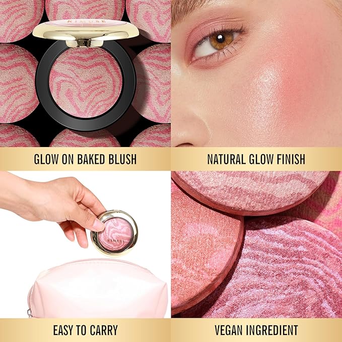 KIMUSE Baked Blush, Lighting Glow Marbleized Blush Powder Blush, Contour & Highlight Face for a Creamy Lightweight Natural Finish-VivaGrace Women
