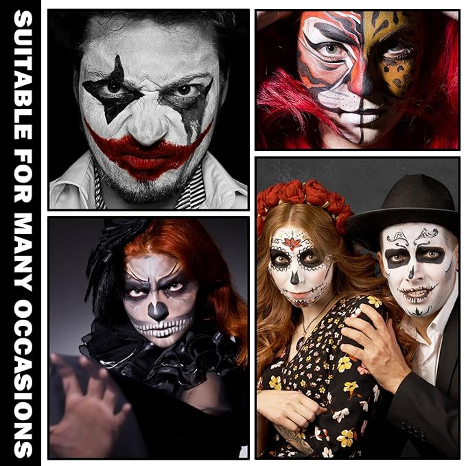 Clown Makeup Kit,Black White Red Face Paint Professional Adult Body Paint Kit for Halloween SFX Special Effects Makeup Kit-VivaGrace Women
