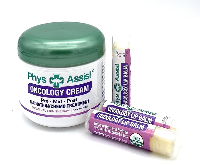 Oncology Cream 4 oz plus 3 Pack Lip Balm. Hydrating to Stressed Skin Undergoing Chemo or Radiation. Skin Therapy. Made with Botanicals.-VivaGrace Women