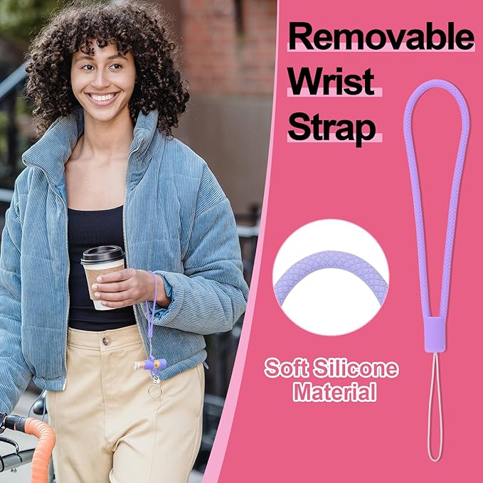 Desing Wish Silicone Lip Balm Holder with Cap Cover Portable Chapstick Holder Keychain Sleeve Lip Balm Key Chain with Key Ring and Wrist Strap Lanyard - Purple-VivaGrace Women