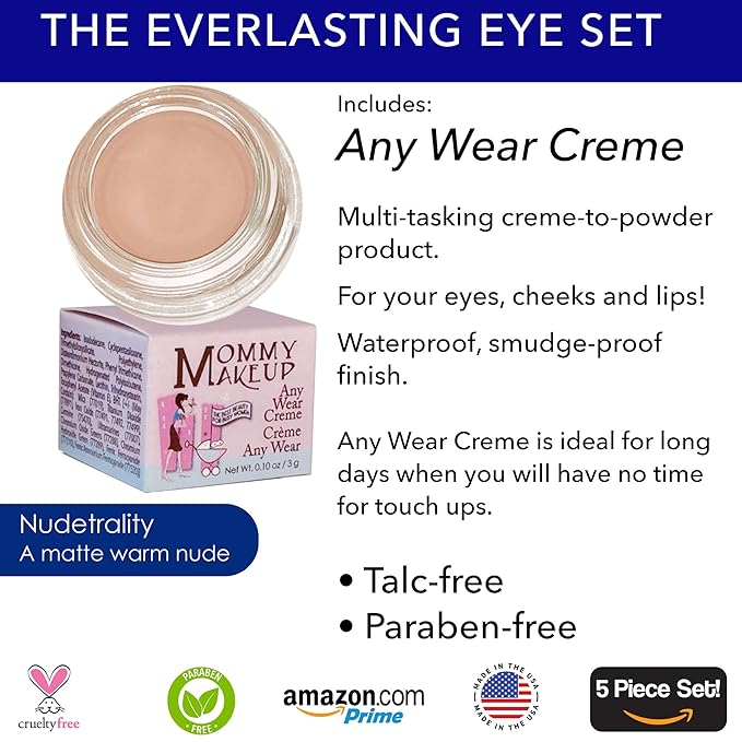 The Everlasting Eye 5 Piece Waterproof Makeup Set. Gel Eyeliner, Creme Eyeshadow, 2 brushes and Mesh Bag. Paraben-free, Talc-free, Cruelty-free. Nudetrality/Chocolate Kiss 2402-VivaGrace Women
