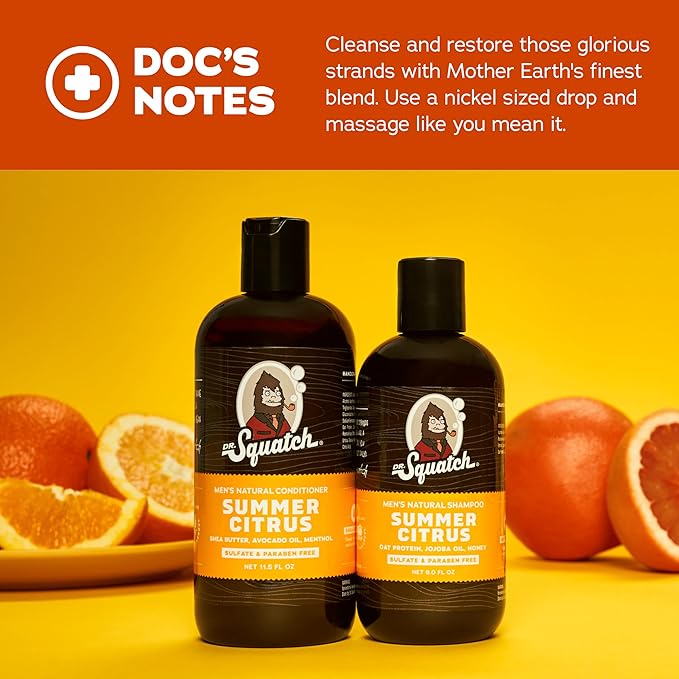 Dr. Squatch Natural Hair Bundle for Men - Healthy, Full Looking Hair - Summer Citrus Shampoo (8 fl oz), Summer Citrus Conditioner (11.5 fl oz)-VivaGrace Women