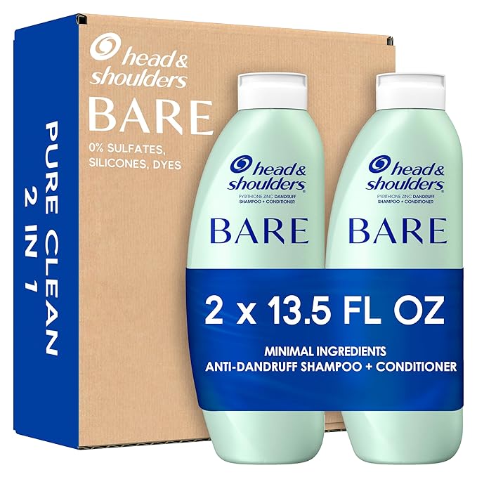 Head & Shoulders BARE 2-in-1 Dandruff Shampoo And Conditioner Twin Pack, Pure Clean, Sulfate-Free, Silicone-Free, Dye-Free, Eco-Friendly Bottles, Safe for All Hair Types, 13.5 Fl Oz Each (Set of 2)-VivaGrace Women