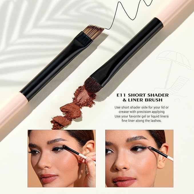 Jessup Travel Makeup Brushes Set 3pcs, Double Sided Contour Brush Dual Ended Eye Shadow Shader Eyeliner Brush, Multi-functional Makeup Set Peach Dust T507-VivaGrace Women