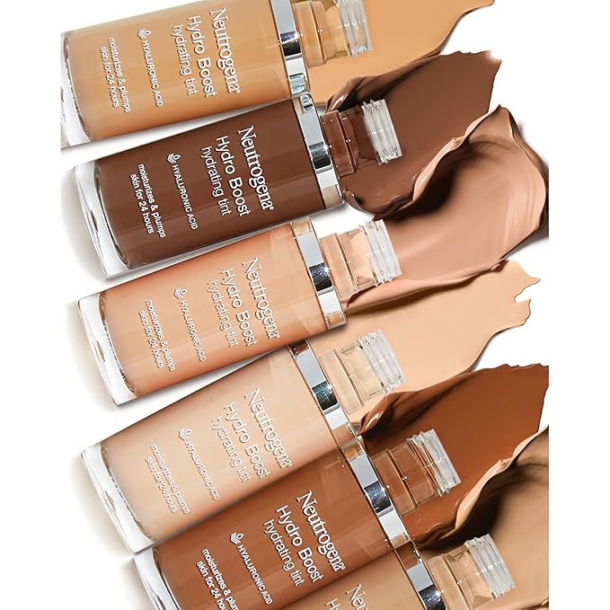 Neutrogena Hydro Boost Hydrating Tint Foundation Makeup for Dry Skin, with Hyaluronic Acid, Lightweight Oil-Free Water Gel, Non-Comedogenic, 50 Soft Beige, 1.0 fl. oz-VivaGrace Women
