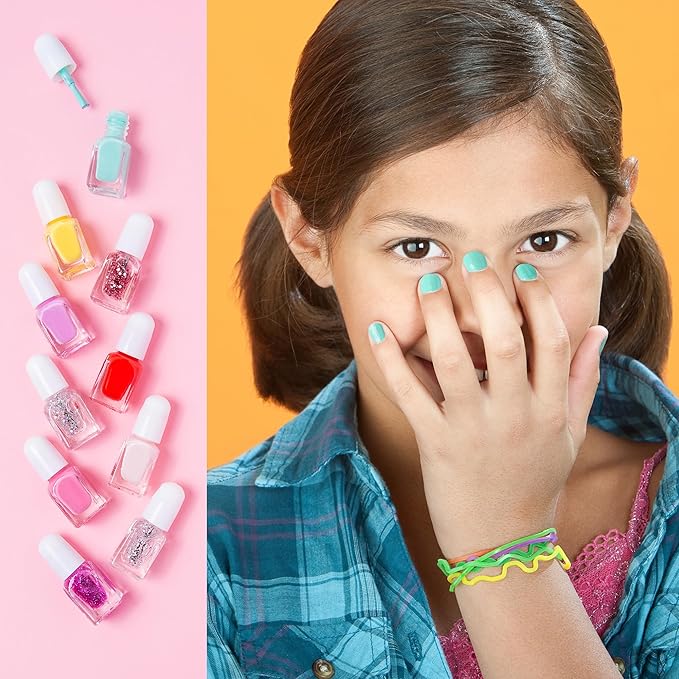 SIMPLE PLEASURES 14- Unicorn Glitter Kids Nail Polish Set for Girls – 14 Water-Based Non -Toxic Nail Art Kit - Gift Set for Girls Ages 7-12