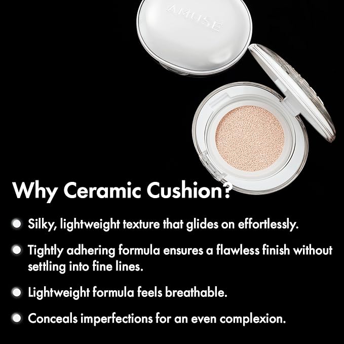 Amuse SEOUL Ceramic Skin Perfector Cushion Foundation 02 HEALTHY | Long-lasting, Lightweight, Semi-matte, Flawless Coverage, Hypoallergenic, Vegan, Korean Beauty (15g / 0.52oz.)-VivaGrace Women