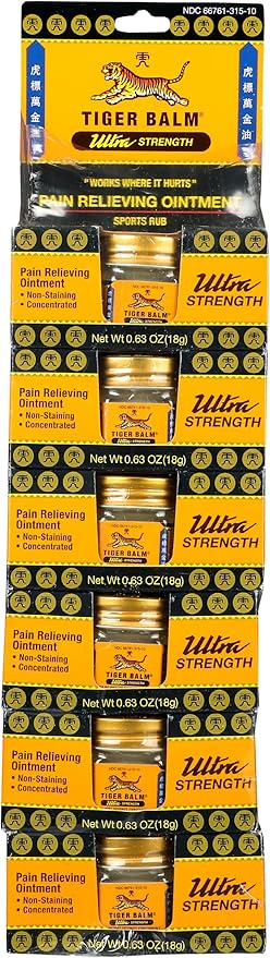 Tiger Balm Ultra Strength Rub Balm, Alcohol Free, Cruelty Free, 0.63 Ounce (Pack of 6)-VivaGrace Women
