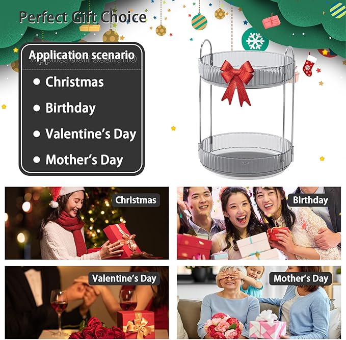 Rotating Makeup Organizer for Vanity, High-Capacity Skincare Clear Make Up Storage Perfume Organizers Cosmetic Dresser Organizer Countertop 360 Spinning (Gray, 2 Tier)-VivaGrace Women