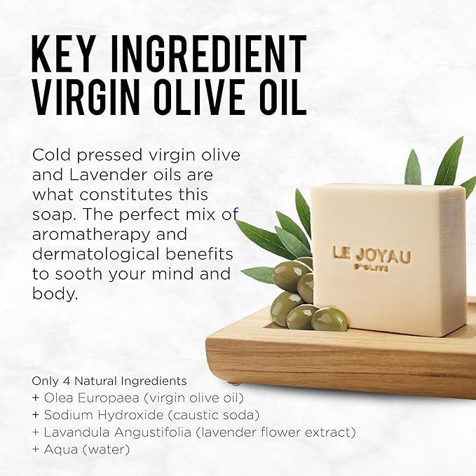 LAVENDER WHISPER from Le Joyau d’Olive | Ancestral & Handmade| Fragrance Free| Synthetics Free | Cold Pressed and Matured for 5 Months | Premium Olive and Lavender Oils | Twice Milled & Lather Rich