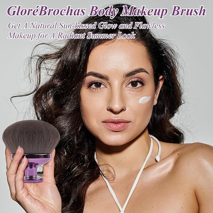 90MM Extra Large Self Tanner Kabuki Makeup Brush – Ultra Soft Dense Vegan Bristles for Body Makeup, Bronzer & Foundation–Applies Tanning Mousse, Lotion & Self Tanner,Wet & Dry (Purple)-VivaGrace Women