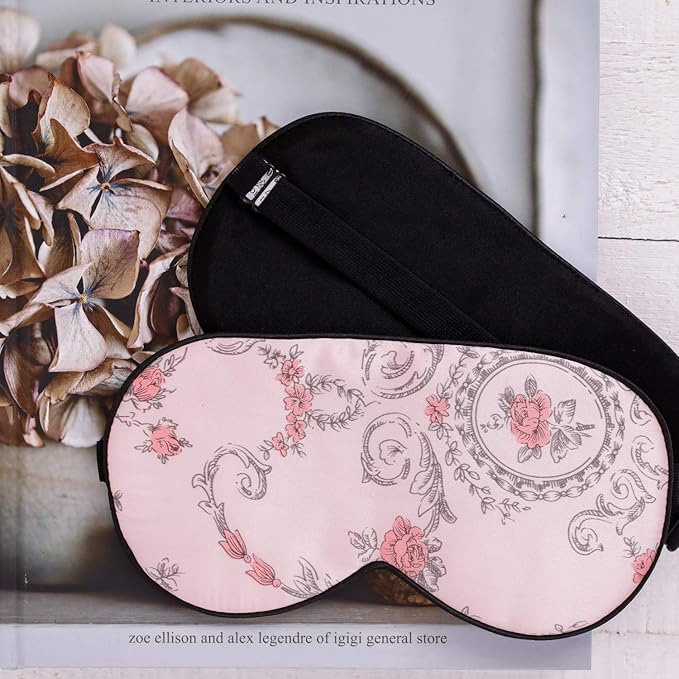 100% Pure Silk Eye Mask Sleep Eye Mask Eye Cover Eyeshade Sleeping Eye Mask Floral Colors (#1)-VivaGrace Women
