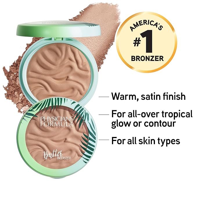 Physicians Formula Murumuru Butter Bronzer, Moisturizing, Nourishing Murumuru Butter for Silky Glow, Dermatologist Tested, Hypoallergenic, Vegan & Cruelty-Free - Light Bronzer-VivaGrace Women