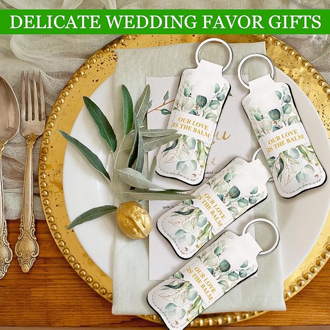 18 Sets Baby Shower Bridal Shower Favors for Guests Bulk Lip Balm and Lipstick Holder Keychains Set Baby Shower Bridal Shower Goodies Bags Thank You Gifts for Guests(Eucalyptus Wedding)-VivaGrace Women