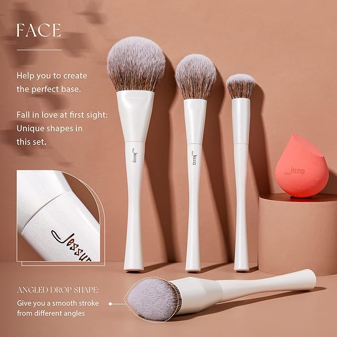 Jessup Makeup Brushes Set 14pcs Highend Makeup Gift Set for Women Include Foundation Concealer Blush Contour Powder Eye Shadow Brush, Makeup Sponge, Makeup Brush Cleaner and Towel, Pearl White T333-VivaGrace Women