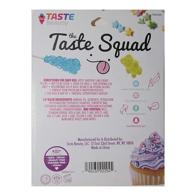 Taste Beauty (1) Pack The Taste Squad Flavored Lip Balm Set - 5 Flavored Lip Balm Tubes per Pack - Birthday Cake, Cotton Candy, Gummy Bears, Cupcake, Cereal Milk - 0.12 oz Each-VivaGrace Women