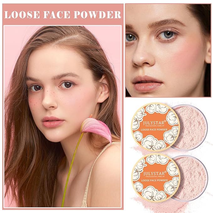 2PCS Pink Setting Powder Loose Face Powder Matte Soft Smooth Oil Control Long Lasting Loose Setting Powder Makeup for Natural Flawless(02# Pink Complexion)-VivaGrace Women