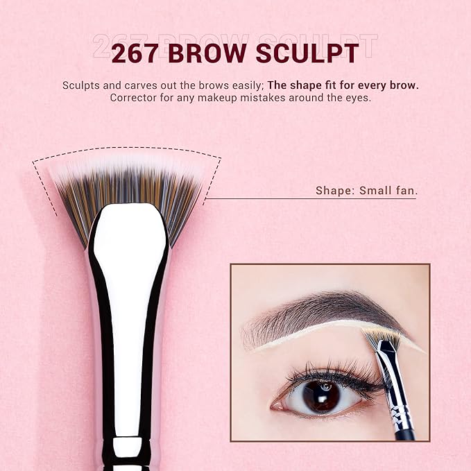 Jessup Eyebrow Makeup Brush Set Professional, Precision Define Sculpt, Flat Angled Spoolie Brushes, Cruelty-Free Synthetic Bristles 3PCS, T326-VivaGrace Women