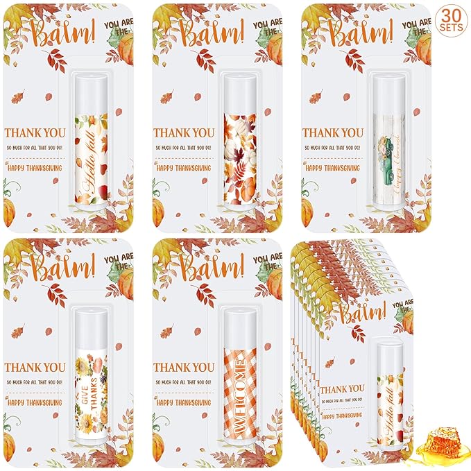 30 Pack Hello Fall Thanksgiving Party Gifts Bulk Lip Balms Favors Employee Appreciation Gifts Small Thank You Gifts for Women Men Satff Coworkers Teachers-VivaGrace Women