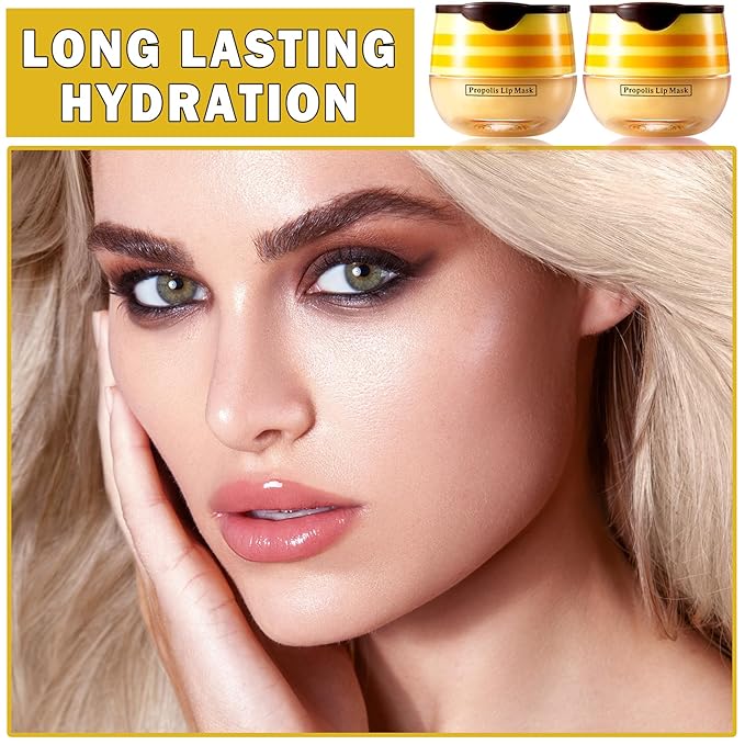 2PCS Bee Lip Balm Honey Pot Honey Lip Balm Sleeping Lip Mask Silky Hydrating Bee Lip Balm Lip Mask Overnight Lip Care Products-VivaGrace Women