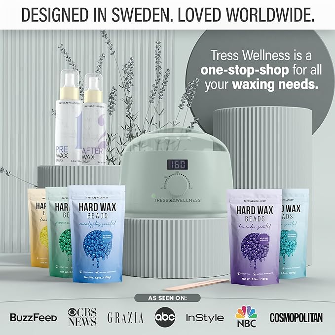 Tress Wellness Waxing Kit for Sensitive Skin – Safe for Face & Skin, Prep & Aftercare Spray, Easy to Use – At-Home Kit for Face, Bikini, Brazilian & Full Body - Digital Display, Green-VivaGrace Women