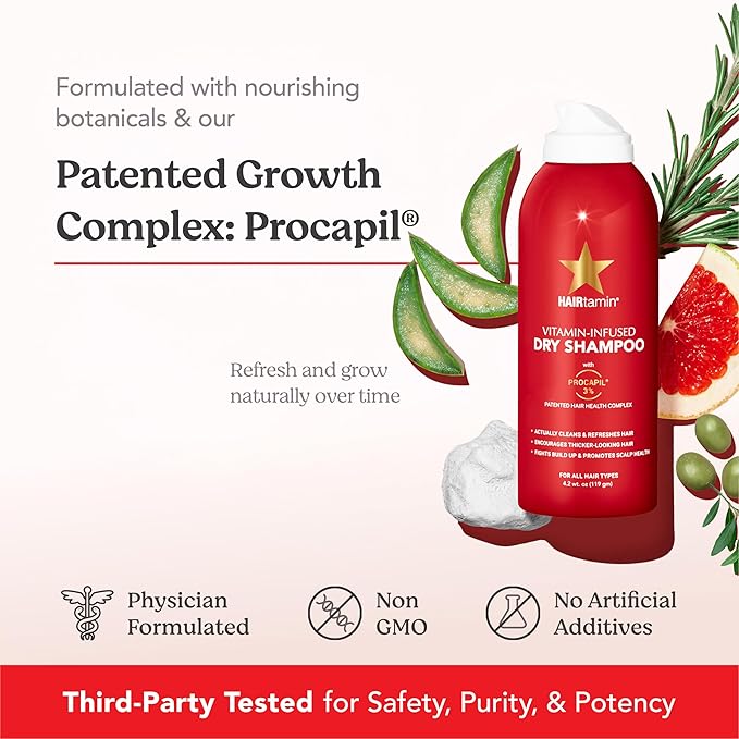 HAIRtamin Vitamin Infused Dry Shampoo for Women | Hair Texture Spray that Cleanses & Refreshes | Hair Complex for Healthy Thicker-Looking Hair | Procapil 3% & Vitamins for Scalp Health | Talc Free-VivaGrace Women