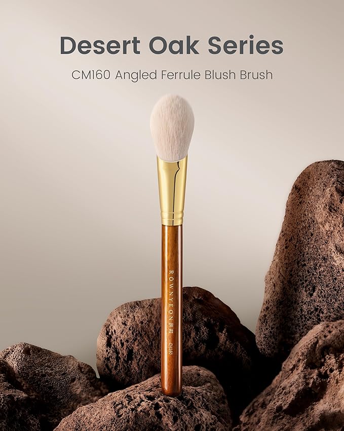 Desert Oak Series CM 160 Angled Blush Brush for Cheeks – Ideal for Powder & Cream Blush, Golden Brass Ferrule, Ebana Bubinga Handle, Soft Nylon Bristles-VivaGrace Women