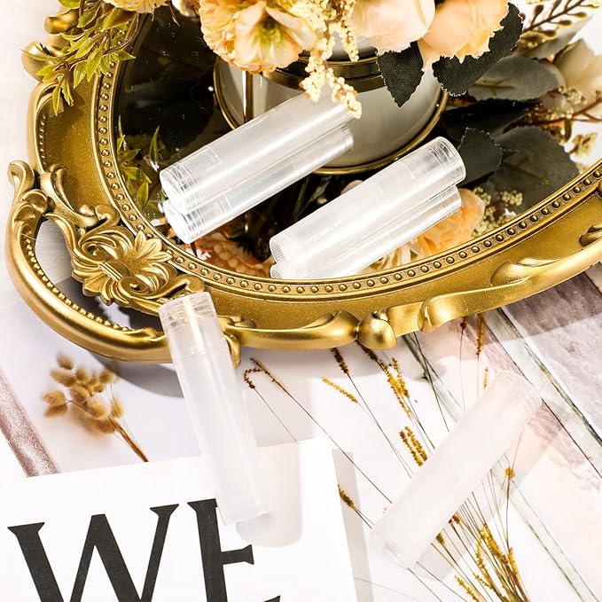 50 Pcs Lip Balm Containers Tubes Empty 3/16 oz Clear Lip Tubes and Shrink Wrap, Lip Gloss Tubes Lip Balm Containers with White Caps Twist Tubes for making Gifts, Travel-VivaGrace Women