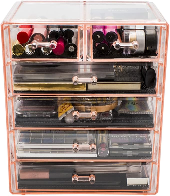 Sorbus Acrylic Makeup Organizer - Organization and Storage Case for Cosmetics Make Up & Jewelry - Big Clear Makeup Organizer for Vanity, Bathroom, College Dorm, Closet, Desk (4 Large, 2 Small Drawers)-VivaGrace Women