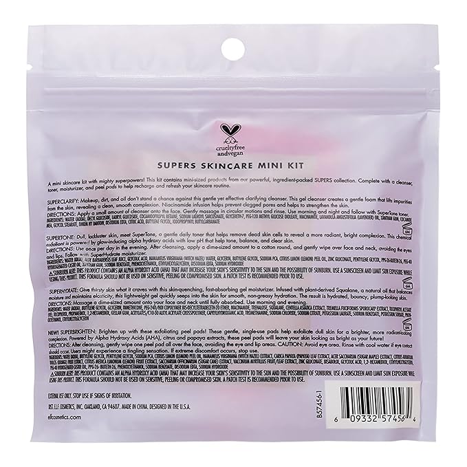 e.l.f. Skin Supers Mini Kit, Skincare Kit With A Toner, Cleanser, Moisturizer & Exfoliating Peel Pads, Brightens, Smooths & Hydrates Skin-VivaGrace Women