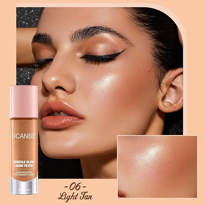 UCANBE Halo Glow Liquid Filter, Face Complexion Booster For Radiant Skin All Day Longwear, Soft-Focus Look Sodium Hyaluronate Vegan & Cruelty-Free - 0.91OZ Light Tan-VivaGrace Women