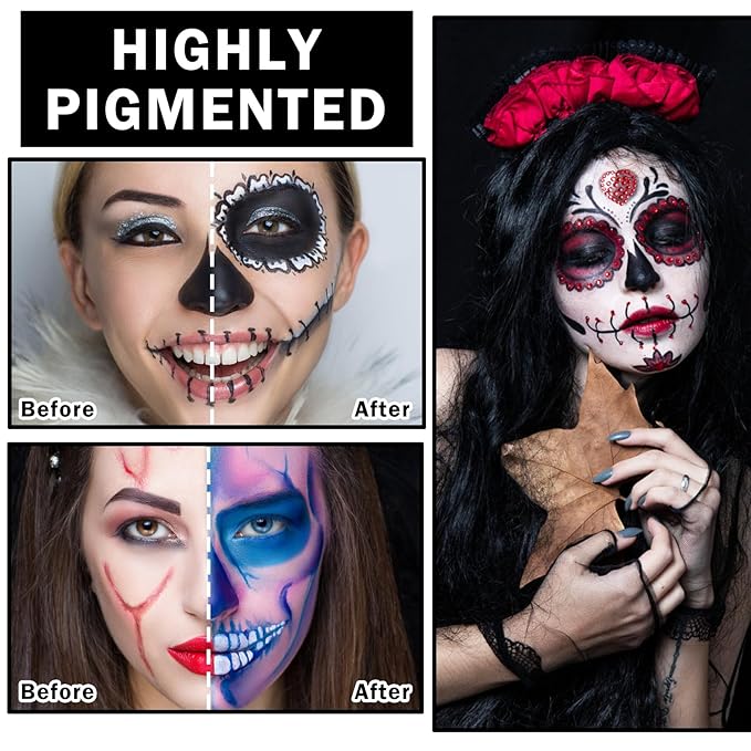 Clown Makeup Kit,Black White Red Face Paint Professional Adult Body Paint Kit for Halloween SFX Special Effects Makeup Kit-VivaGrace Women