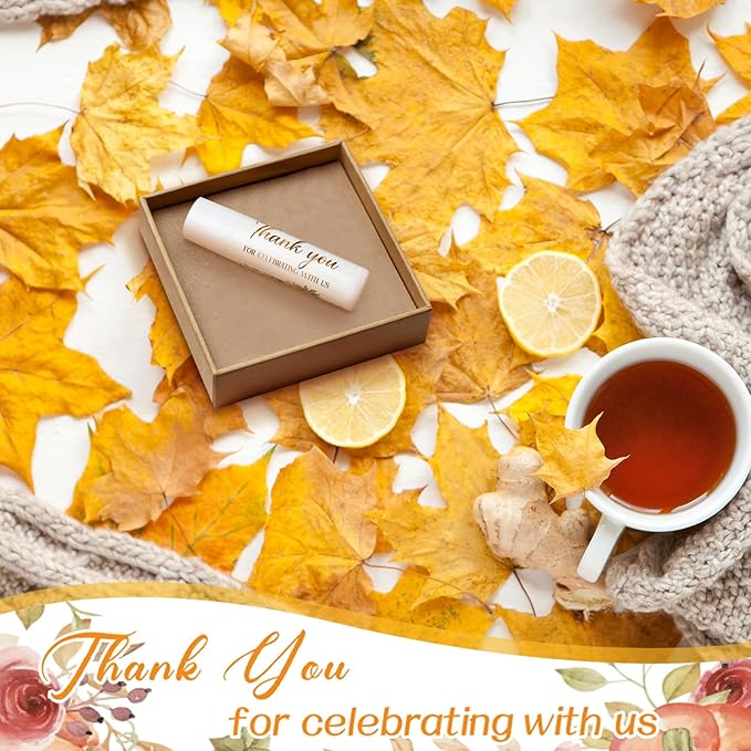 Dunzy 50 Pcs Thank You Gift Lip Balm Bulk Baby Shower Party Favors Bridal Shower Favor Lip Care with Assorted Fruit Flavors Thank You Lipstick for Guest Basket Gift Stuffer (Pumpkin)-VivaGrace Women