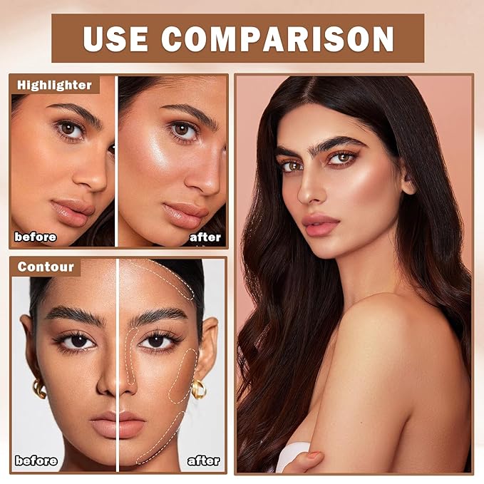 Contour Powder Highlighter Powder Contour Palette,2 In 1 Highlighter Contour Palette,Shimmer Powder Highlighter Matte Powder Contour Palette,Face Contorno Maquillaje-Warm Brown-VivaGrace Women