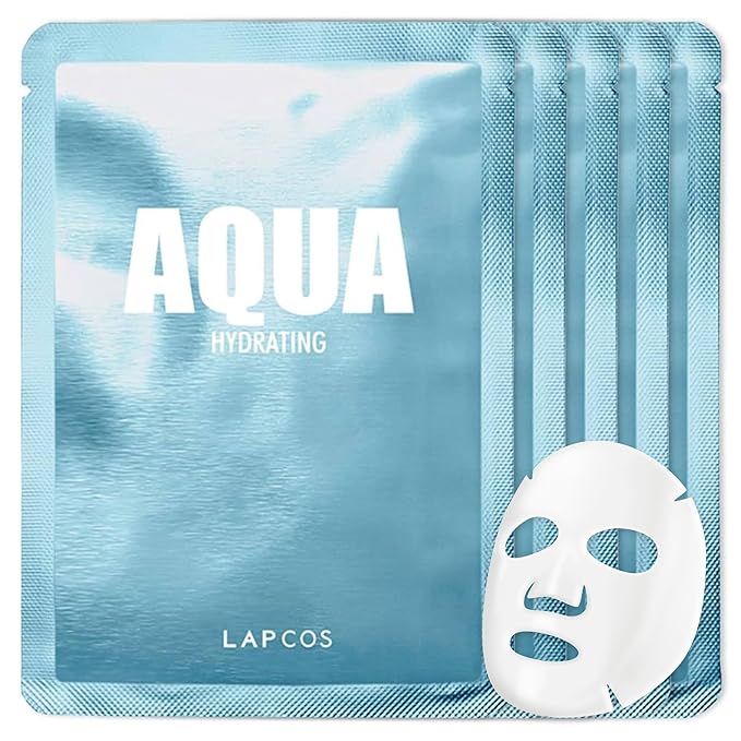 LAPCOS Aqua Sheet Mask, Hydrating Daily Face Mask with Seawater and Plankton Extract to Nourish Skin, Korean Beauty Favorite, 5-Pack-VivaGrace Women